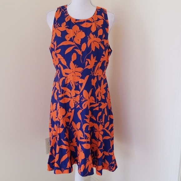 NWT! J. CREW Blue with Orange Printed Size 12 Dress - Picture 1 of 8